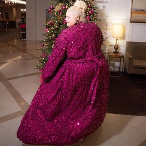 ASOS EDITION Curve sequin dress in oxblood Sz 24